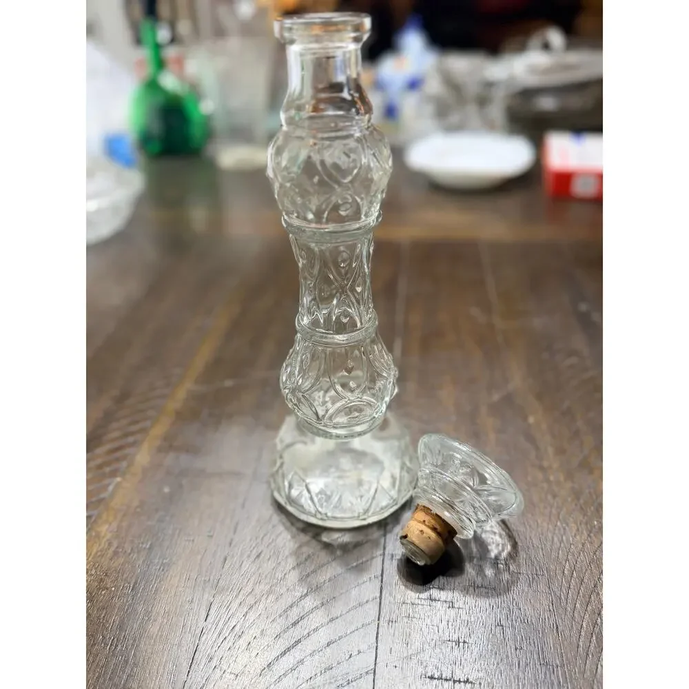 Vintage Liquor Bottle Glass Decanter w/ Stopper Crystal Barware 10